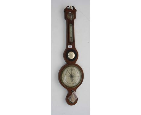 A Victorian mahogany wheel barometer, with architectural pediment, height 100cm