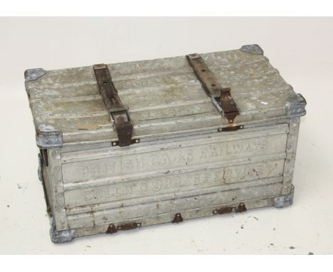 A British Railways aluminium collapsible trunk, stamped 'Collico', height 47cm, width 86cm, depth 46cm.