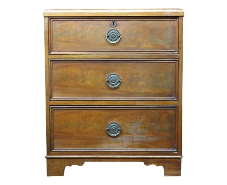 A mahogany chest of drawers, 19th century, with three drawers on bracket feet, height 81cm, width 66.5cm, depth 55cm.