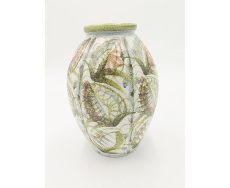 A Denby Glyn Colledge designed ovoid vase, with stylised foliate painted decoration, height 31cm, together with a Carltonware