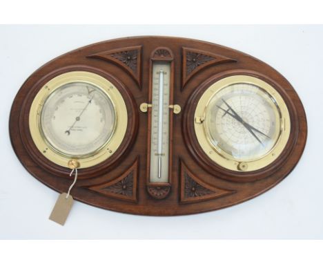 A mahogany barometer/barocyclonometer, early 20th century, this meteorological instrument consists of three weather forecaste