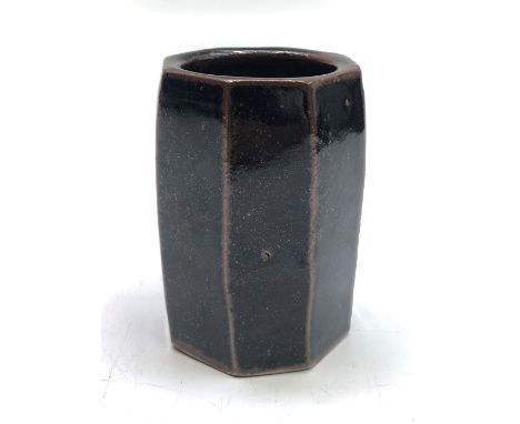 A Leach tenmoko glaze octagonal vase, pottery and potter's mark to base, height 9cm. 