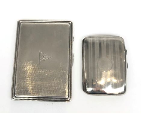 A 1930s heavy engine turned silver cigarette case by John Rose, together with one other silver cigarette case, 7.1oz.