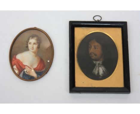 An 18th century miniature portrait of a gentleman together with a portrait miniature after an original in the Uffizi. 