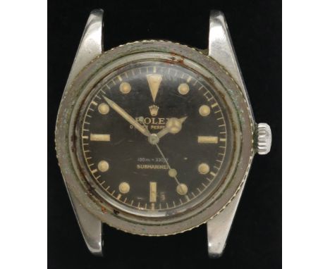 A rare early Rolex Oyster Perpetual Submariner wristwatch with black dial, gilt chapter ring and the naming gilt but for the 