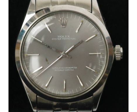 A gentleman's stainless steel Rolex Oyster Perpetual Superlative Chronometer Officially Certified wristwatch with grey dial, 