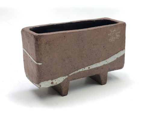A Janet Leach studio pottery flower trough, of rectangular slab form, with simple white slip trailed line decoration, persona