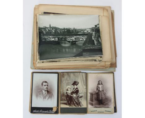 A Harold Harvey signed print, farm scene, together with a quantity of portrait and other photographs, mainly 19th century and