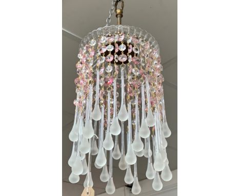 A contemporary glass chandelier, with pear shape drops, height 30cm.
