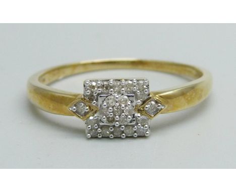 A 9ct gold, 23 stone diamond ring, with certificate, 1.9g, U 