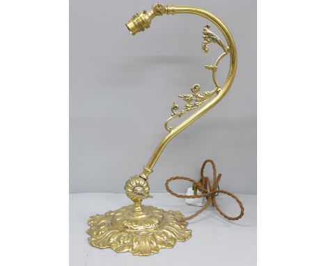 An Edwardian brass electric lamp, provenance Belgian Hotel, 42cm 