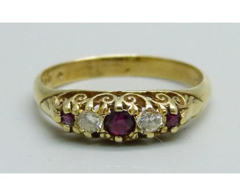 An 18ct gold, Victorian style garnet and diamond ring, 2.9g, M/N 