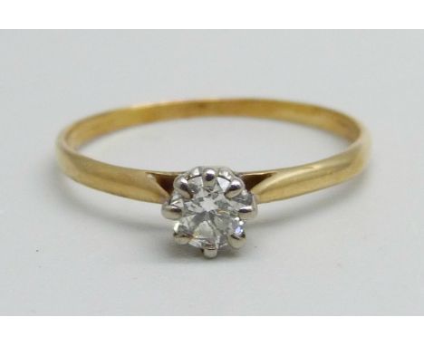 An 18ct gold and diamond solitiare ring, approximately 0.25ct diamond weight, 1.2g, N 