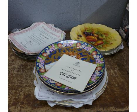 A collection of collectors plates including Royal Worcester Art Nouveau inspired Four Seasons plates, Royal Albert Orchard Go