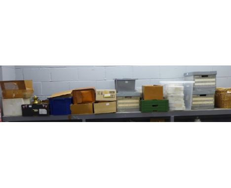 A large house clearance lot; china, glass and household items including Adams and Cottageware, oil lamp, pewter, leather flig