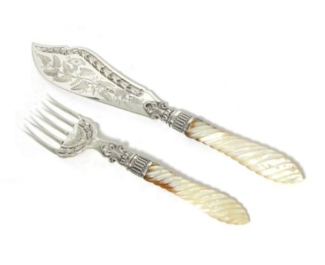 A Pair of Victorian Silver Fish Servers, Hilliard & Thomason, Birmingham 1876, with decorative foliate pierced and engraved b