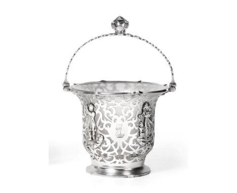 An Early Victorian Silver Swing Handled Sugar Basket, Charles Reily & George Storer, London 1848, the pierced bowl applied wi