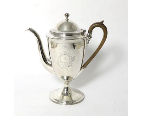 A George III Silver Coffee Pot, Henry Chawner, London 1786, vase shape on circular pedestal foot, the domed cover with ball f