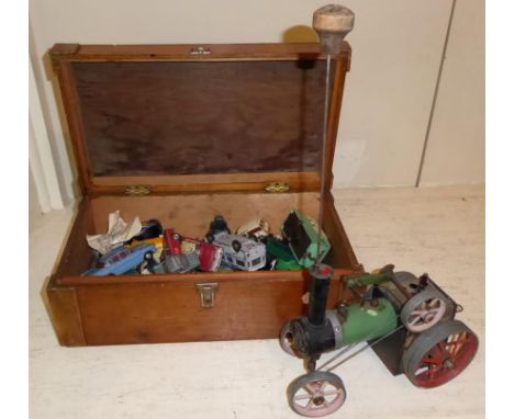 A box of assorted Diecast including Spot-On and Mamod traction engine 