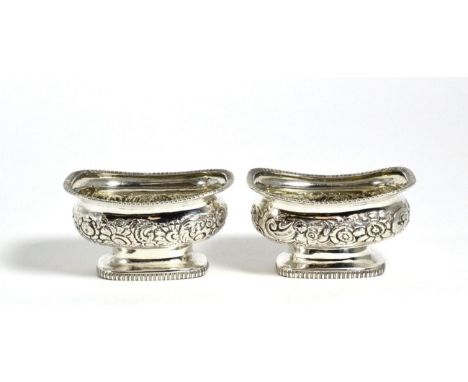 A Pair of George III Silver Salts, Simon Harris or Solomon Hougham, London 1808, rectangular with fluted rim, chased with a a