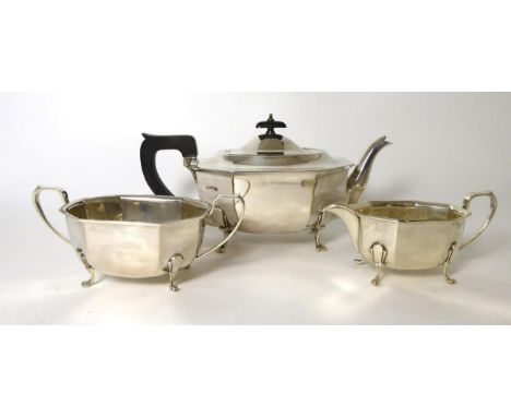 A three piece silver tea service, Viners Ltd 