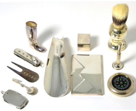 A Group of Modern Silver Gentleman's Accessories, various dates and makers, 2001-10, comprising: a novelty boot match holder 