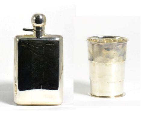 A Silver Hip Flask, Practical Silverware, London 2007, of slightly curved form; and A Silver Collapsible Beaker, Birmingham 2