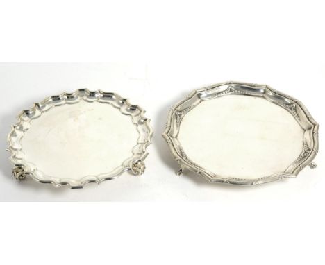 An Edwardian Silver Small Salver, Goldsmiths & Silversmiths, London 1908, with reed and ribbon border; together with An Edwar