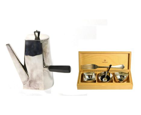 A Set of Three Modern Italian Silver Dishes, Pampaloni, late 20th century, in a wood box; An Electroplated Chocolate Pot, Wil