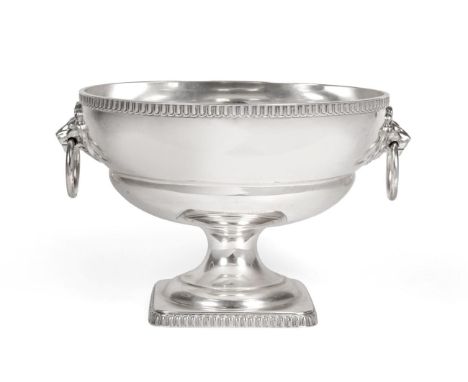 A Twin Handled Silver Pedestal Bowl, Atkin Bros., Sheffield 1938, with egg and dart borders, twin lion mask drop ring handles