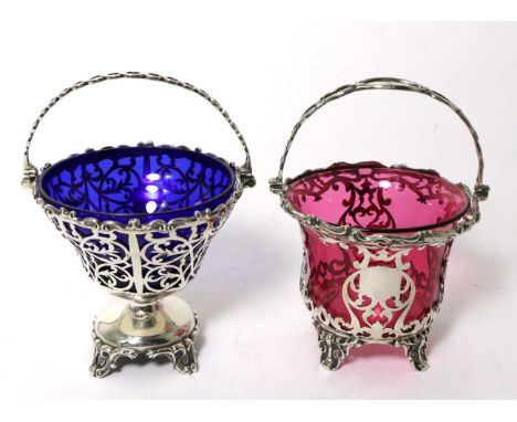 Two Victorian Silver Swing Handled Sugar Baskets, Reilly & Storer, London 1849 and George Richards, London 1854, with scrolli