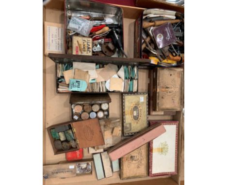 Contents to tray - various tools and consumables used in the watch making industry - watch crystals, pins, return bass etc. 