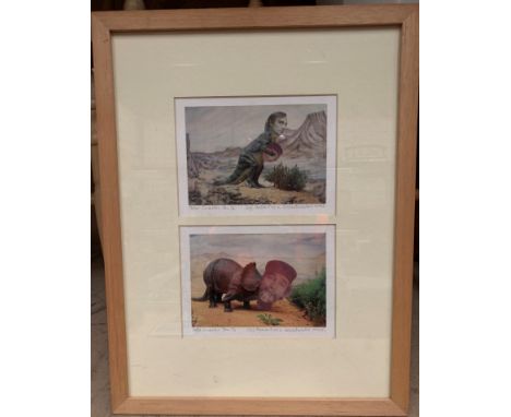 Peter Smailes a pair of collages in a single frame each 13 x 18cm both entitled self portrait as a Department Head both signe