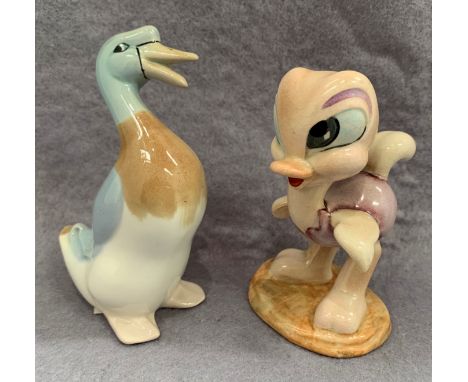 A Beswick pottery animal figure, David Hurd's Animal Land  'Oscar Ostrich' and a W R Midwinter Ltd 'Duck' (2)