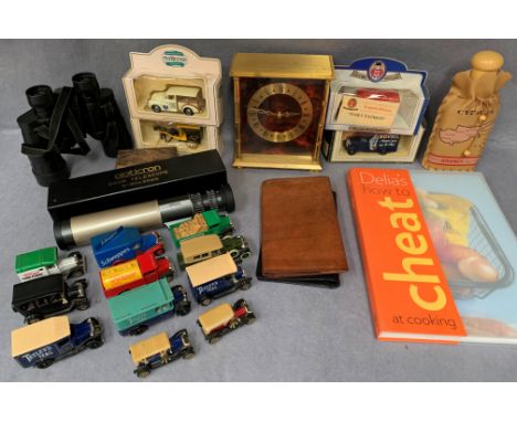 Contents to box - Astral Quartz mantel clock, Opticrom 300m telescope 9-30x30mm, pair of Optolyth West German 10x40 binocular