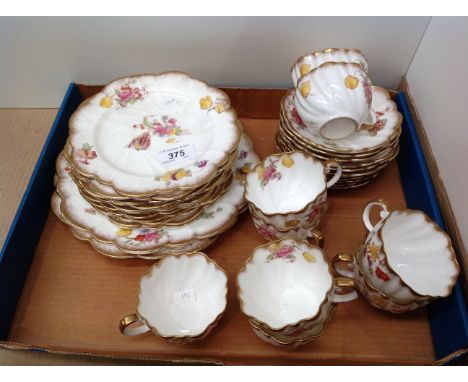 A Dresden China floral patterned 33 piece part tea service 