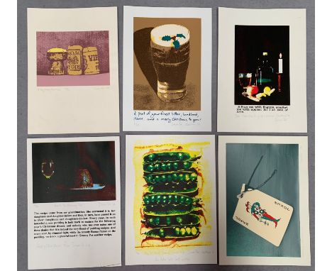 Simon Poe 6 unframed Ltd Edition small Christmas greeting prints, all signed in pencil and dated 1989-1994, A Very Merry Chri