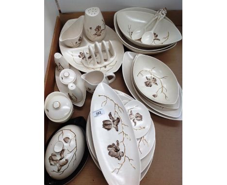 Contents to part of tray 21 pieces of Carltonware Magnolia hand painted table ware in brown and gold - dishes, cruet set, toa