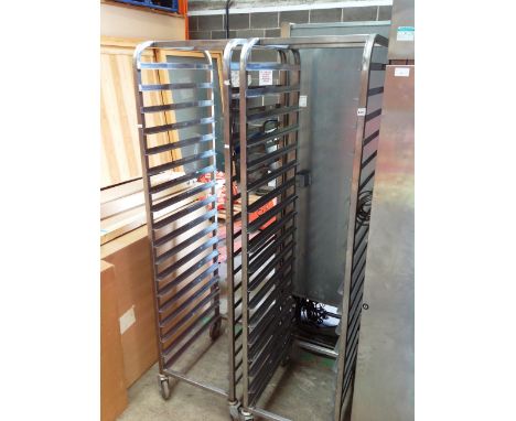 Two stainless steel 18 tray mobile baking racks 