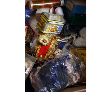 COSTUME MISC: Box of general costumiers items to include;
- a mixed box of sewing, upholstery and haberdashery paraphernalia 