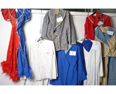 10x COSTUMES: Mixed group of 10 costumes / outfits -some fully complete some pat outfits to include : 
-Red velvet tunic and 