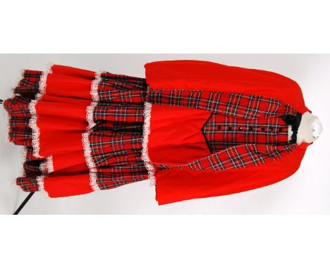 VICTORIAN: Victorian style fully lined checked dress with matching cape in two tone red and brown.


NOTE: From a large priva