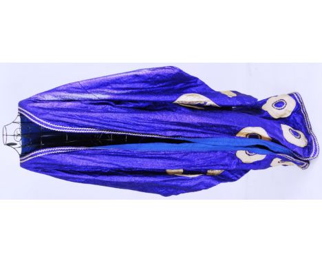 EMPRESS: An Empress style fully lined Lame purple fabric with applied motifs and obi, with long train coat .

NOTE: From a la