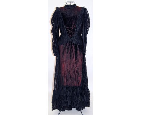 EDWARDIAN: Edwardian style two piece outfit with velvet inserts, skirt has train.

NOTE: From a large private collection of a