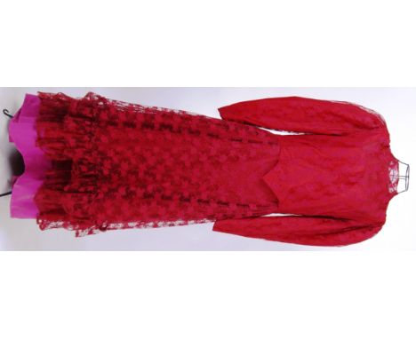 EDWARDIAN: An Edwardian style wine coloured lace dress with puff sleeves. 


NOTE: From a large private collection of assorte