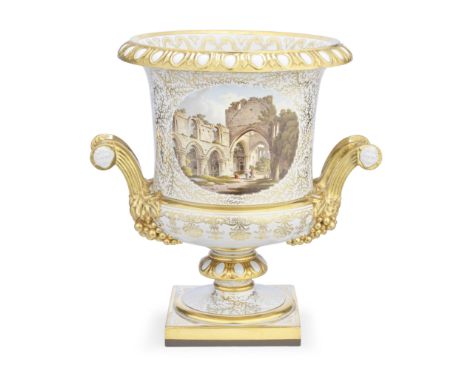 A very large Flight, Barr and Barr Worcester vase, circa 1820-25Of classic campana shape with a moulded egg and dart rim, the