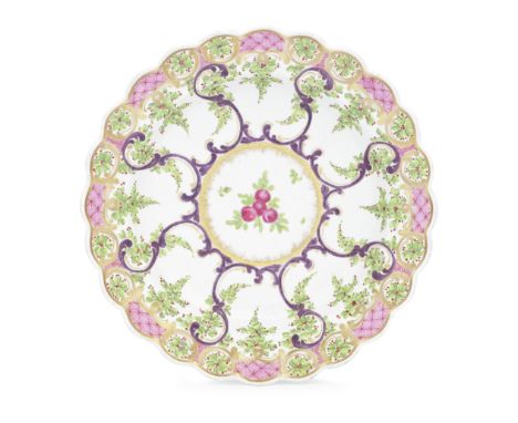 A Worcester 'Earl Manvers' plate, circa 1775In the Sèvres taste, painted with the distinctive 'Earl Manvers' pattern of berri