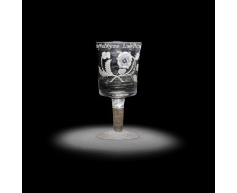 The Wynnstay Cup: an important Jacobite engraved ceremonial goblet, circa 1759-60Of generous slightly flared bucket shape, de