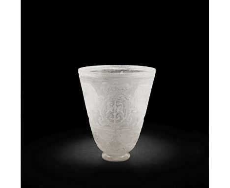 A Potsdam engraved armorial goblet bowl, circa 1700The round funnel bowl elaborately carved with the Dutch arms of Gelderland