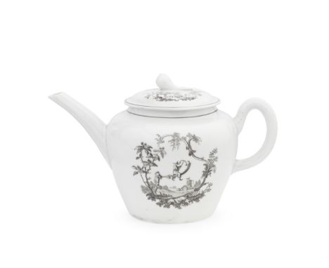 A good Worcester teapot and cover, circa 1756-60Of shouldered form, with a faceted spout, the low domed cover with a flower f